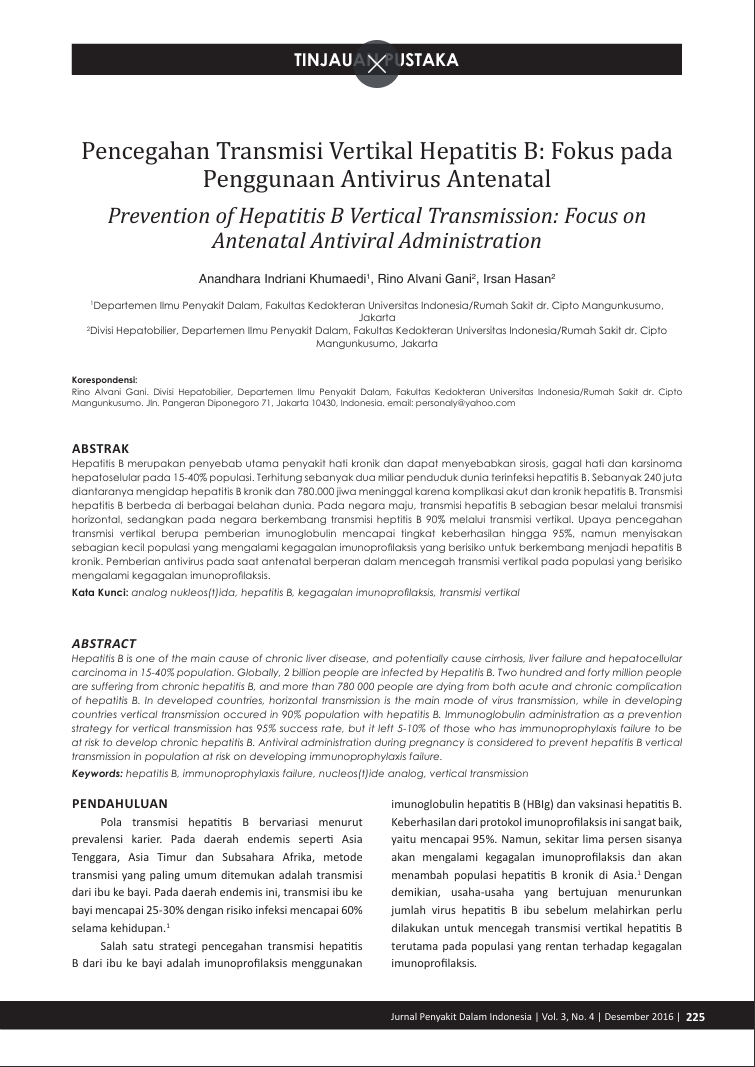Pencegahan Transmisi Vertikal Hepatitis B: Fokus pada Penggunaan Antivirus Antenatal