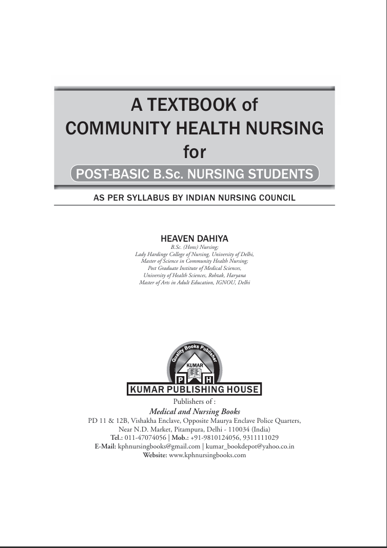 A TEXTBOOK of COMMUNITY HEALTH NURSING for POST-BASIC B.Sc. NURSING STUDENTS